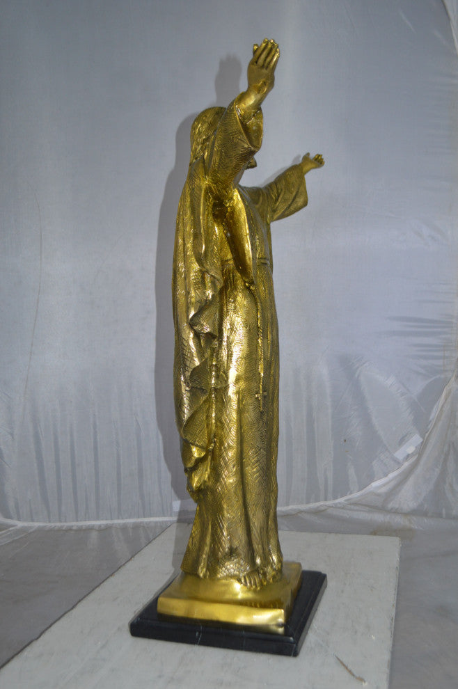 Jesus Opens His Hands Bronze Statue -  Size: 10"L x 21"W x 32"H.