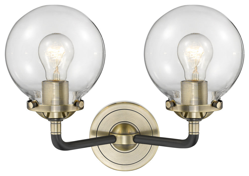 2-Light Beacon 14" Sconce, Black Antique Brass, Glass: Clear