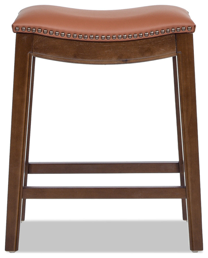 Barlow 24.5" Top Grain Leather Backless Saddle Counter Stool, Bourbon Brown
