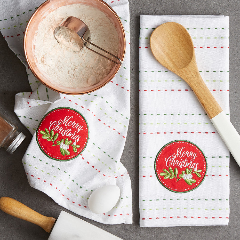Merry Christmas Embroidered Dishtowel