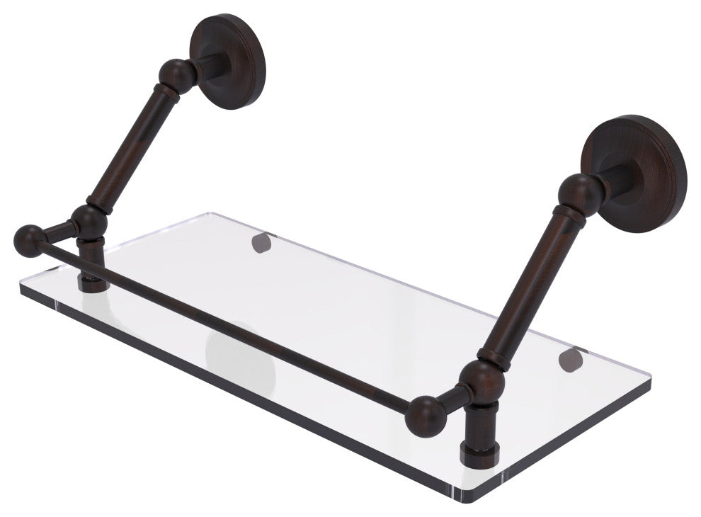 Prestige Regal 18" Floating Glass Shelf with Gallery Rail, Venetian Bronze