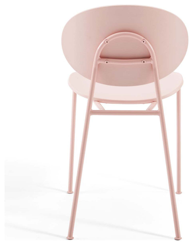 Side Dining Chair, Set of 2, Plastic, Metal, Pink, Modern, Bistro Restaurant