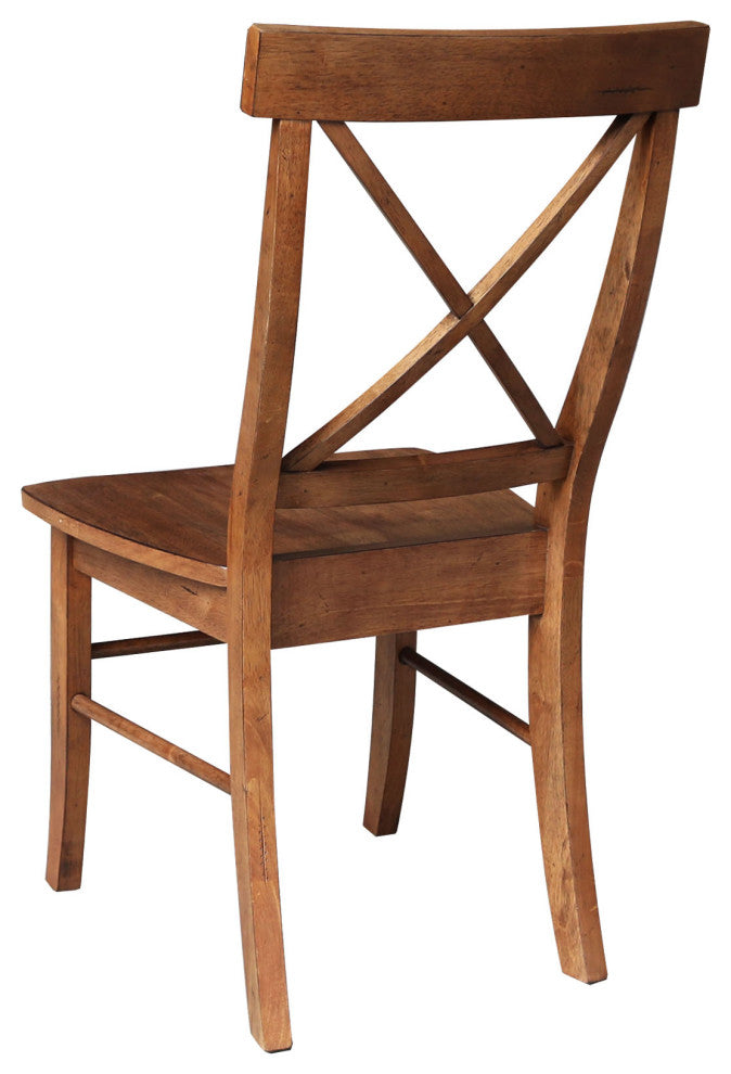 Set of Two X-Back Chairs, Distressed Oak
