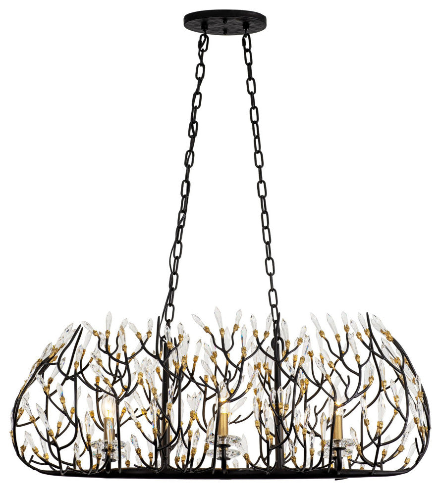 Bask 6-Lt Crystal Linear Pendant - Matte Black/French Gold