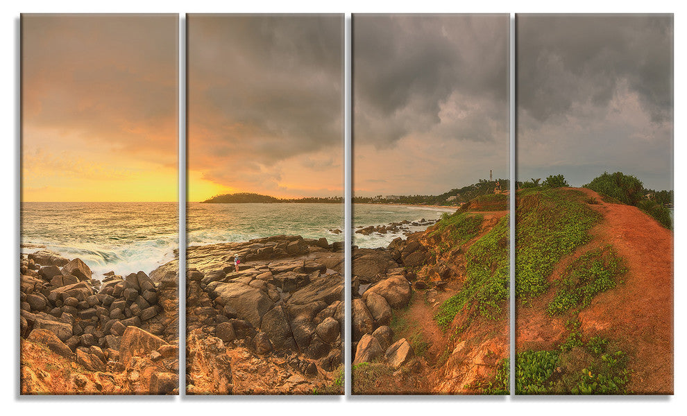 "Rocky Romantic Sri Lanka Beach" Oversized Beach Wall Art, 4 Panels, 48"x28"