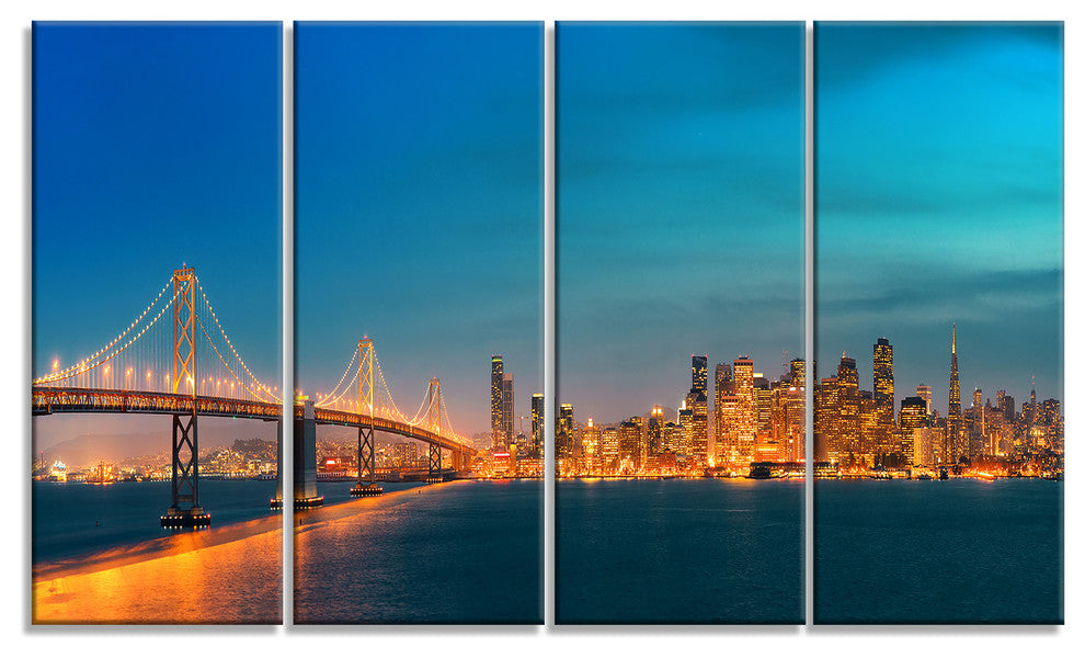 "San Francisco Skyline At Night" Cityscape Canvas print, 4-Panels, 48"x28"