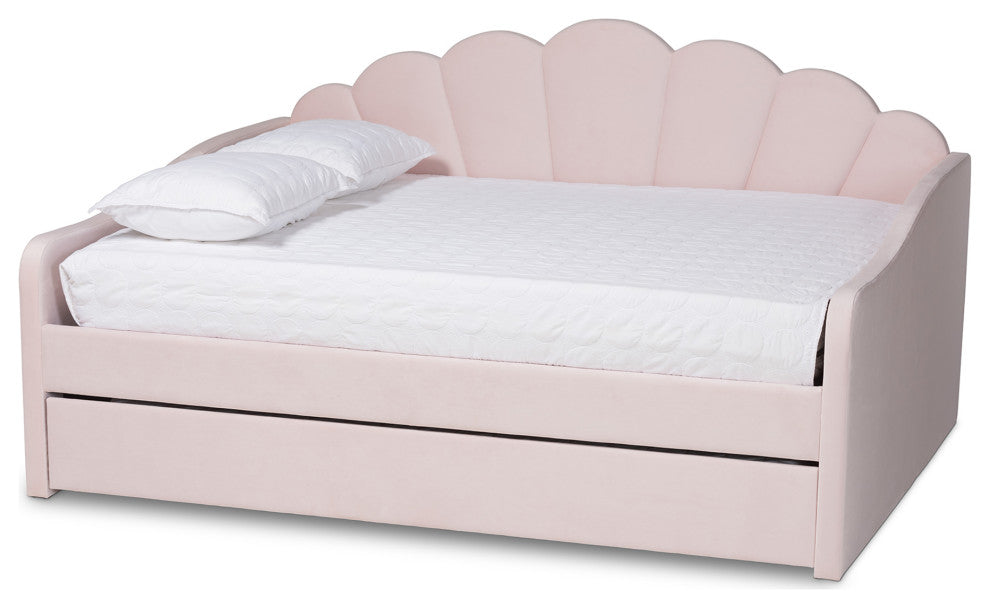 Rankin Queen Size Daybed With Trundle, Light Pink Velvet