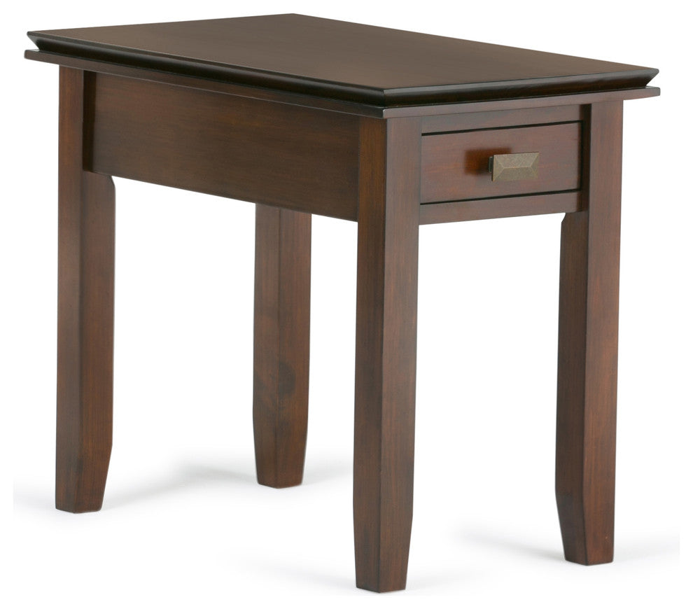 Artisan Solid Wood 14 Inch Wide Rectangle Narrow End Side Table In Russet Brown