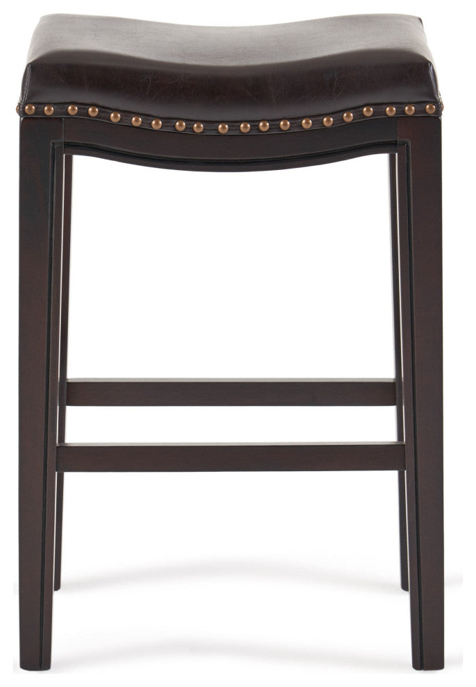 GDF Studio Jaeden Contemporary Studded Backless Stools, Set of 2, Brown Leather Counter Height