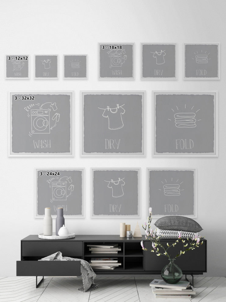 Wash Dry and Fold Triptych, 3-Piece Set, 18x18 Panels