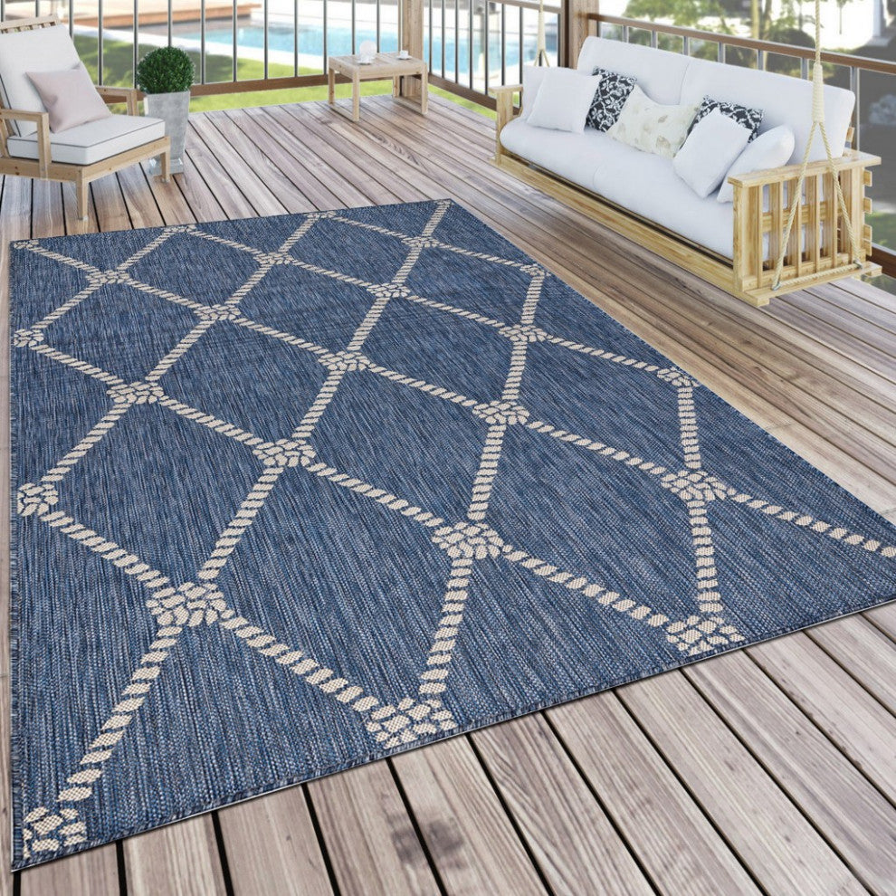 8" x 10" Round Navy Knot Indoor Outdoor Area Rug