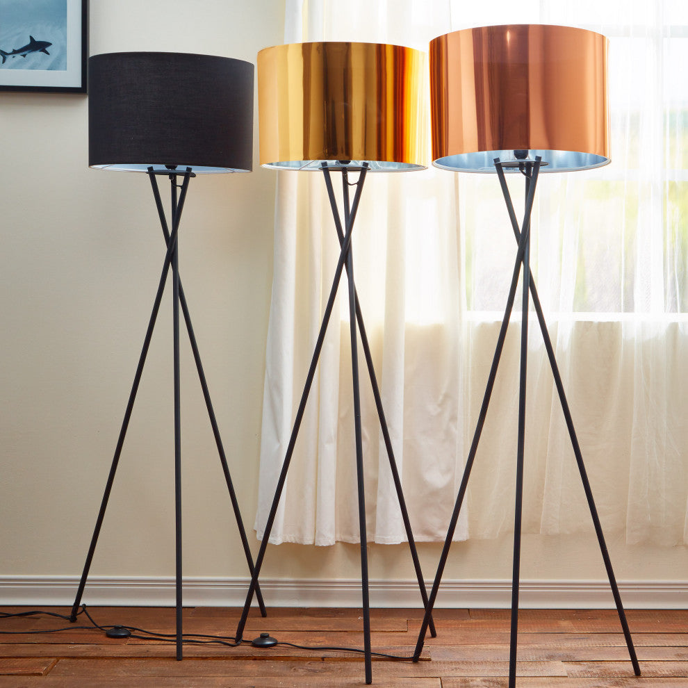 Tall Standing Light Tripod Floor Lamp, Gold