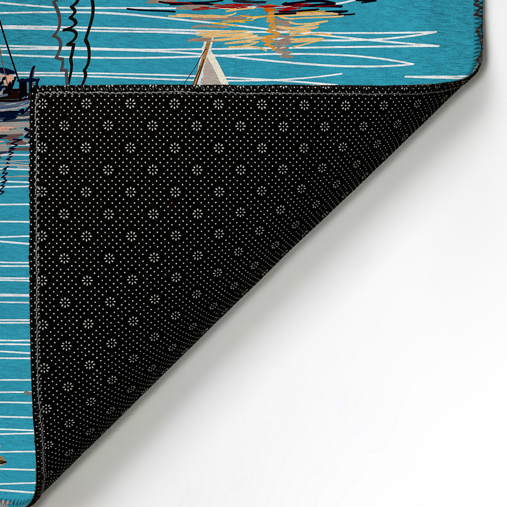 Indoor/Outdoor Harbor HA8 Teal Machine Washable 5' x 7'6" Rug