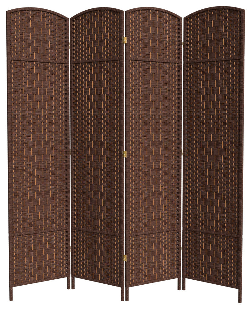 7' Tall Diamond Weave Room Divider, Dark Mocha, 4 Panels