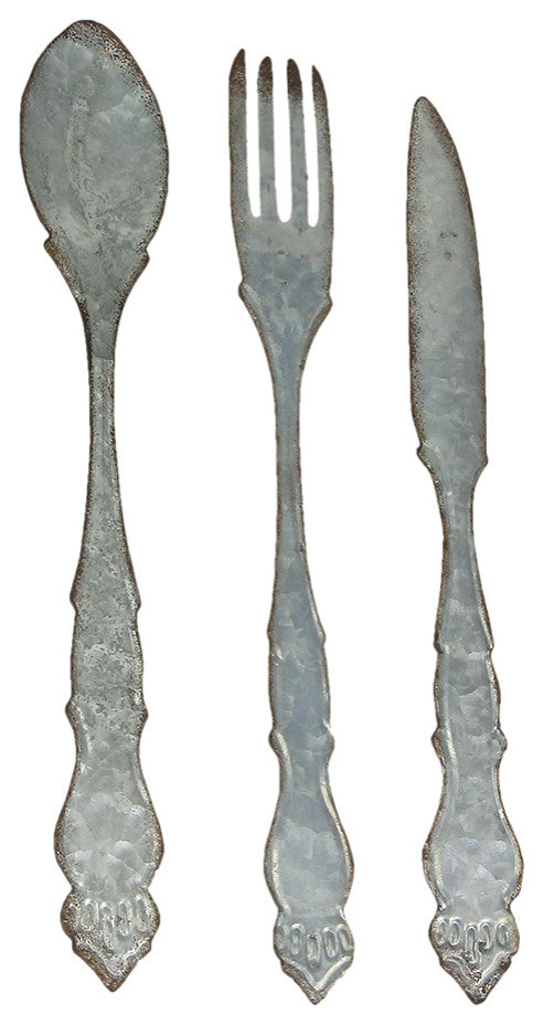 Giant Galvanized Metal Fork Spoon Knife Farmhouse Decor Kitchen Wall Hanging Se