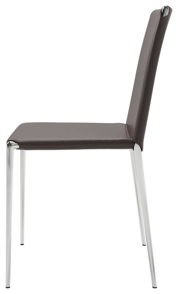 Dining Chair, Set of 4, Steel Metal, Fabric, Brown Black Chrome, Cafe Bistro