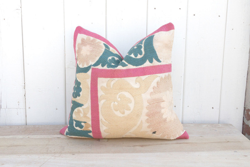 Peach Rose Vintage Suzani Pillow
