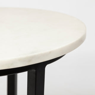 Bombola White Marble w/Black Metal Frame Round Accent Table, Small