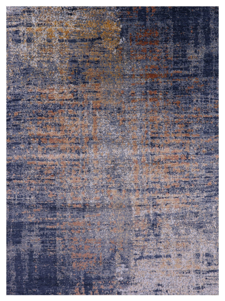 9' 0" X 12' 0" Abstract Wool and Silk Handmade Rug Q8865