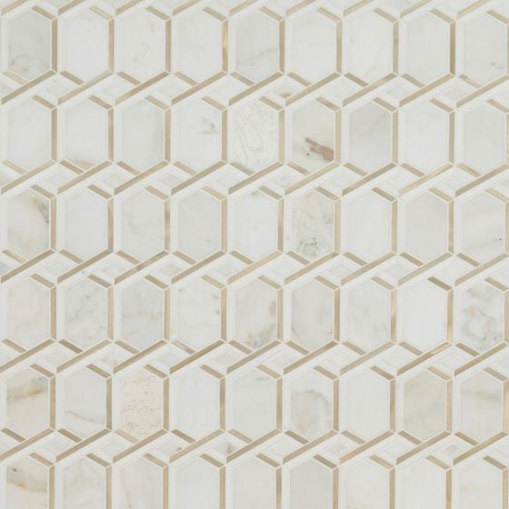 Luxor Royal Link Gold Pattern 12.20X11.61 Multi Finish Stone/Metal Mosaic, (4x4 or 6x6) Sample