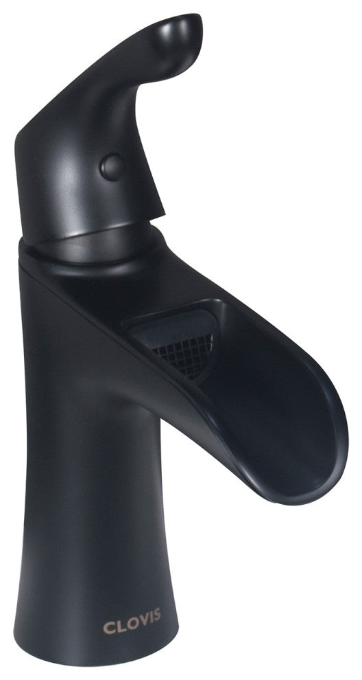 Waterfall Single Handle Single Hole Bathroom Faucet With Pop Up Drain Assembly, Matte Black