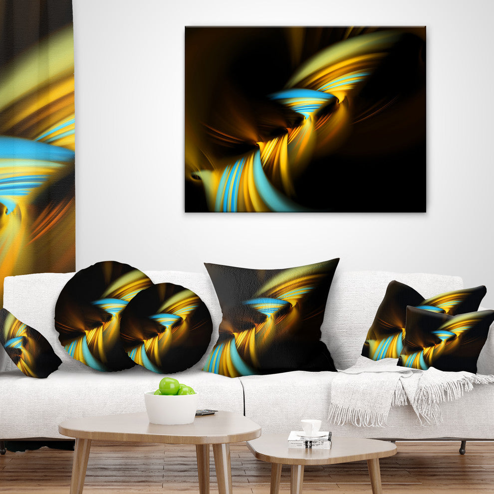 Fractal 3D Layers Yellow Blue Contemporary Throw Pillow, 18"x18"