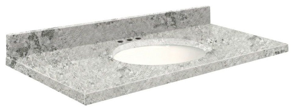Quartz 25"x22" Vanity Top, White Bowl, Winter Wonder, 8" Centerset