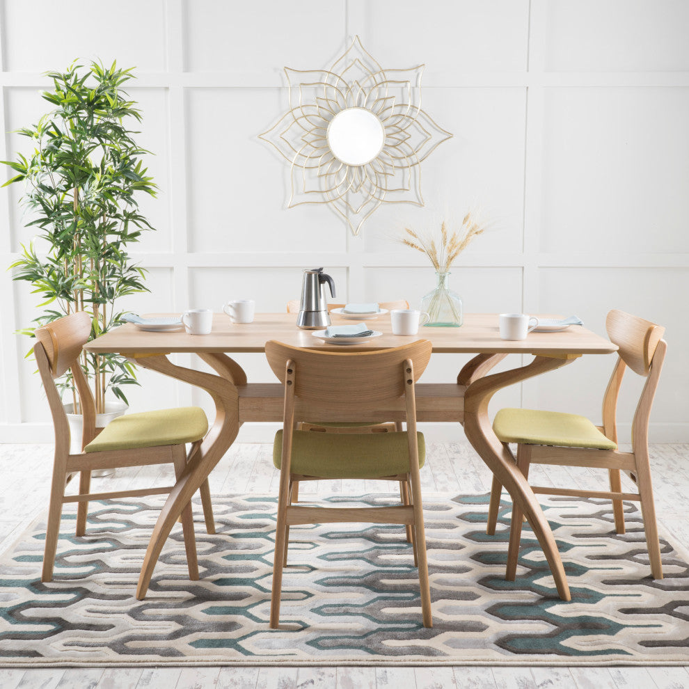 GDF Studio 5-Piece Amundsen Natural Oak Finish Curved Leg Rectangular Dining Set