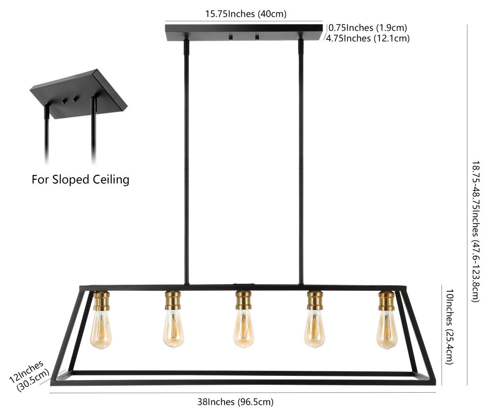 Floyd 5-Light Bohemian Farmhouse Iron Adjustable LED Pendant, Black