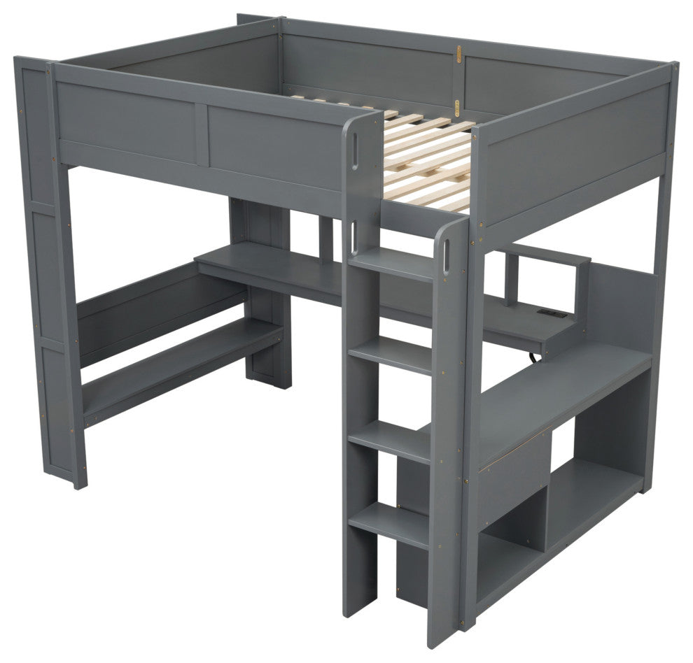 Gewnee Wood Full Size Gaming Loft Bed with Desk