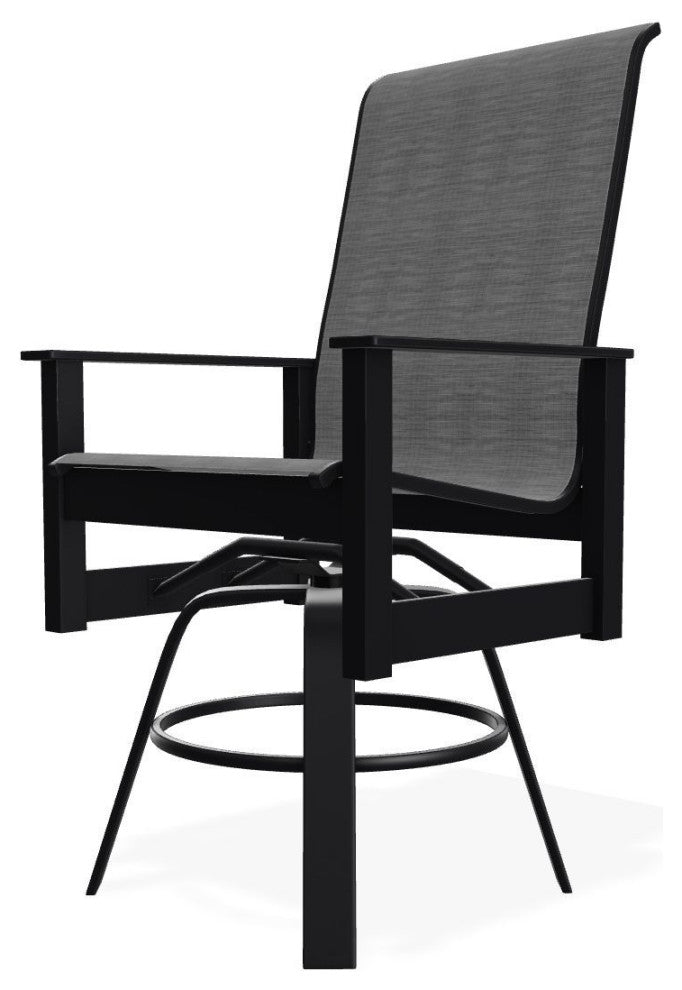 Leeward Sling Balcony Height Outdoor Swivel Armchair, Collect Charcoal/Black