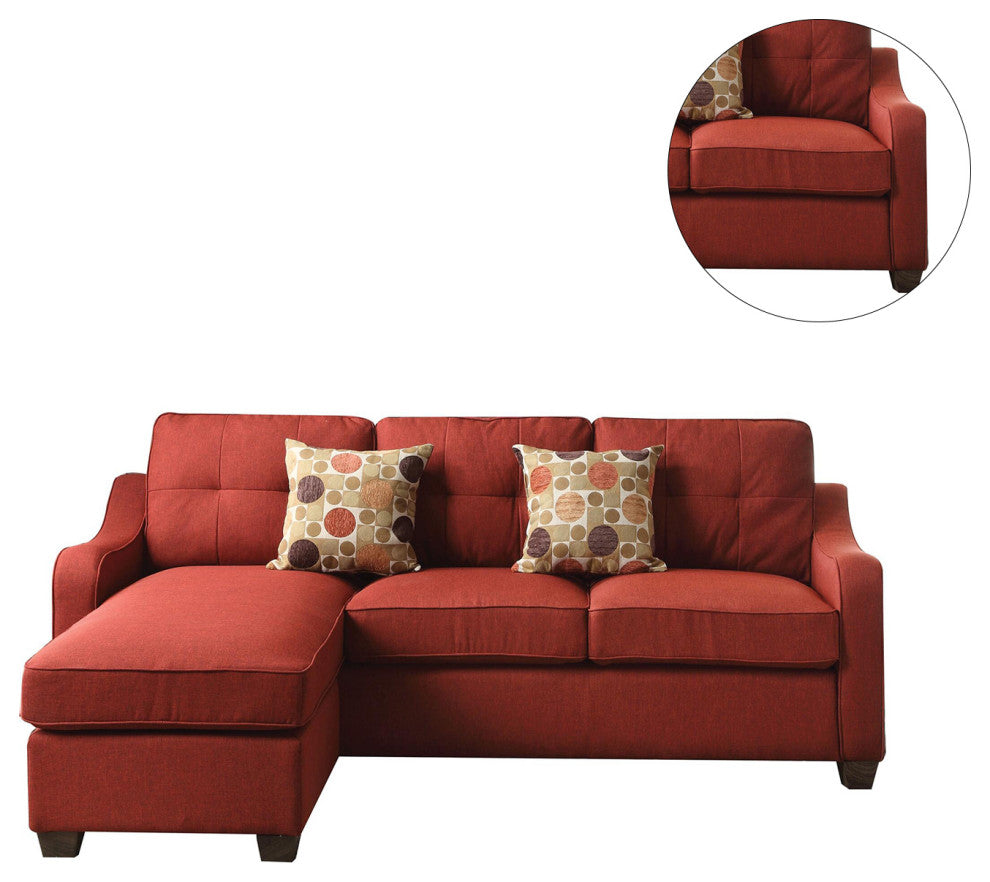 Red Linen Sectioanal Sofa with 2 Pillows