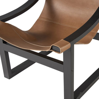 Lima Natural Top Grain Leather Sling Chair with Black Solid Wood Frame