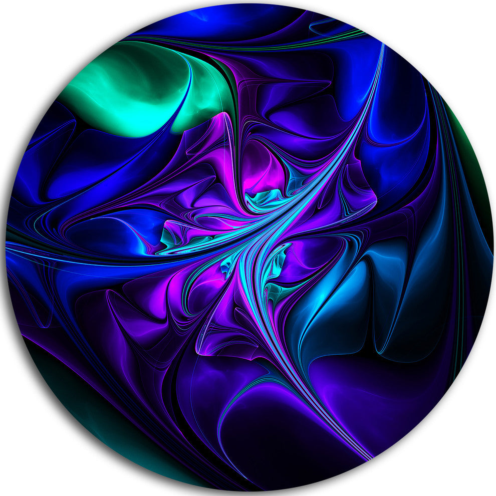 Bright Blue Abstract Floral Shapes, Floral Disc Metal Wall Art, 36"