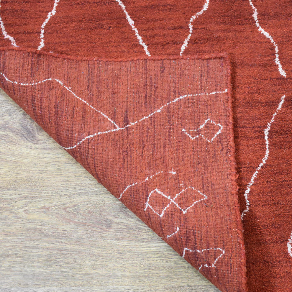 HAND KNOTTED LOOM SILK ECO-FRIENDLY RUG-6'x9',Rectangle,Red White,Contempor