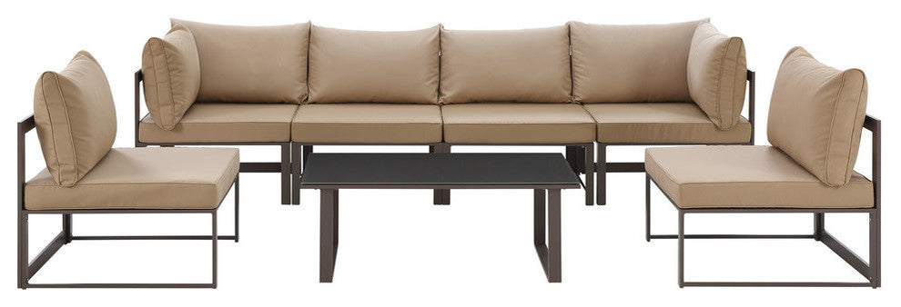 Modway Fortuna 7-Piece outdoor Patio Sectional Sofa Set, Brown Mocha