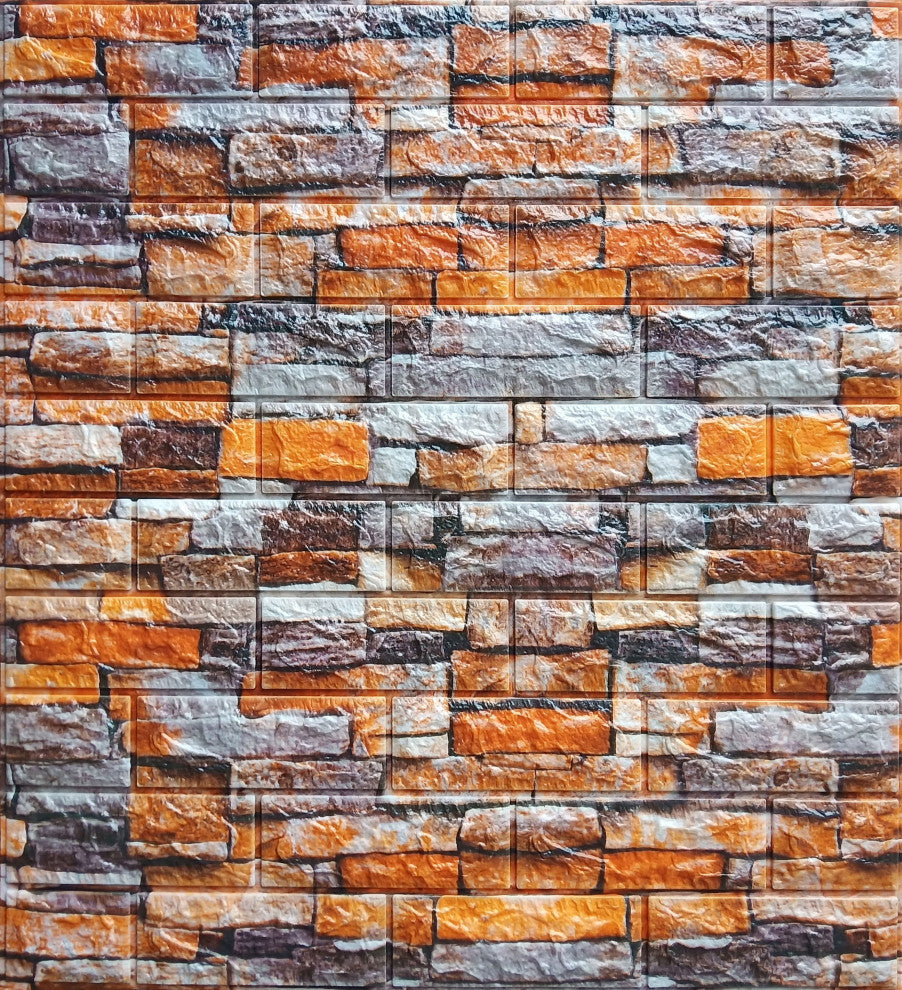 Orange Grey Beige Faux Brick 3D Wall Panels, Set of 10, Covers 58 Sq Ft
