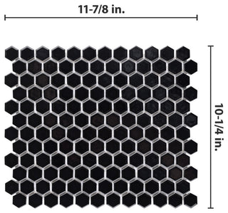 Metro Hex Matte Porcelain Mosaic Floor and Wall Tile, Black
