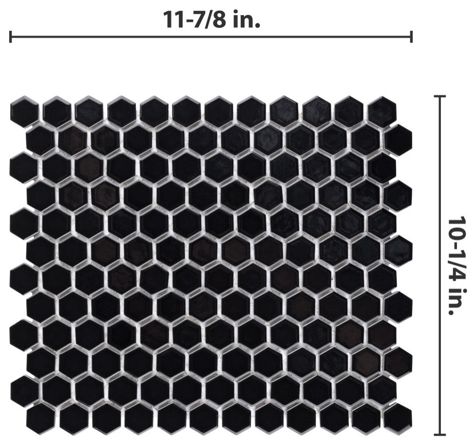 Metro Hex Matte Porcelain Mosaic Floor and Wall Tile, Black