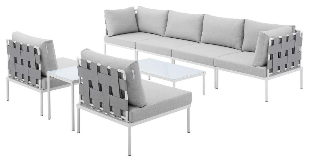 Lounge Sectional Sofa Chair Table Set, Sunbrella, Aluminum, Gray, Outdoor