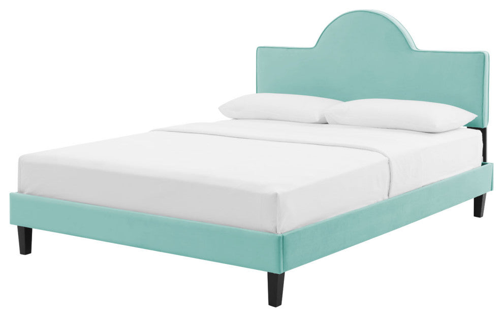Platform Bed Frame, King Size, Blue, Velvet, Modern, Bedroom Master Guest Suite