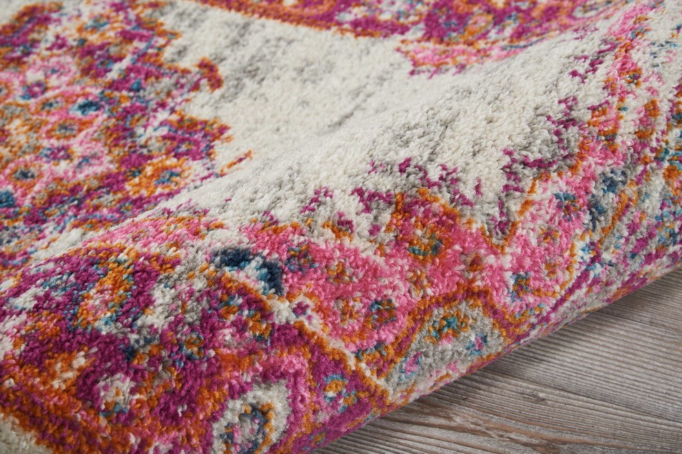 Nourison Passion Ivory/Fuchsia Area Rug, 2'2"x10'
