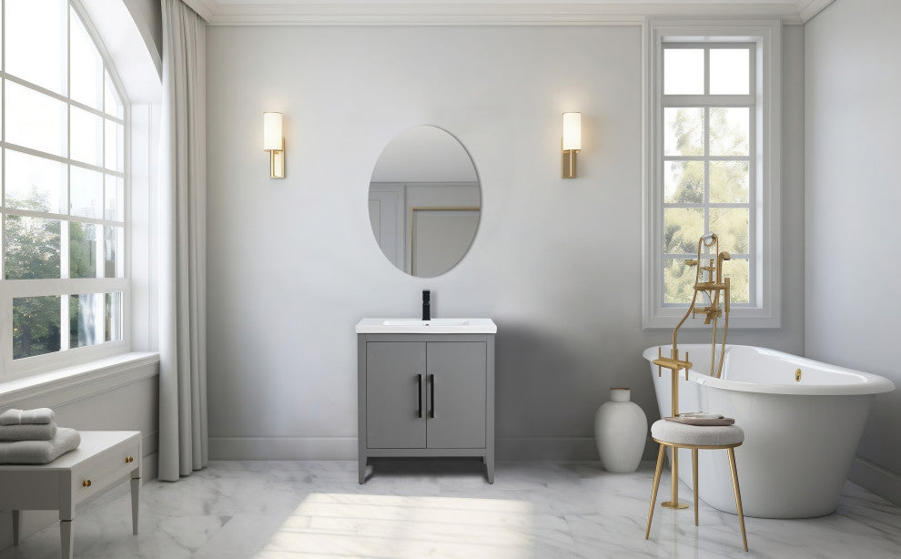 Vanity Art Bathroom Vanity With Sink, Cashmere Gray, 30", Single Sink, Matte Black