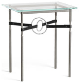 Equus Side Table, Natural Iron Finish, Sterling Accents, Black Leather Strap