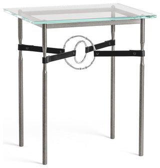 Equus Side Table, Natural Iron Finish, Sterling Accents, Black Leather Strap