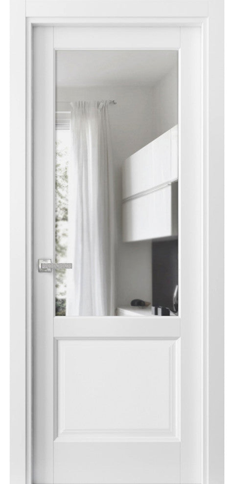 Solid Interior French | Lucia 1533 White Silk with Clear Glass |-36 x 80