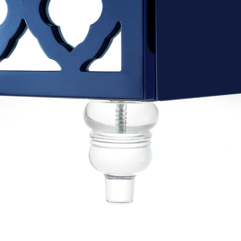 Bennedith 3-drawer Mirrored Lacquer Finish Lucite Leg Side Table, Navy