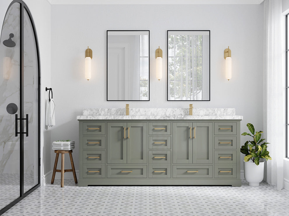 Boston 84 Double Sink Bath Vanity in Evergreen 2" Carrara Marble