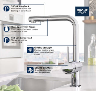 Grohe 30 300 Minta Pull-Out Spray Kitchen Faucet - Brushed Cool Sunrise