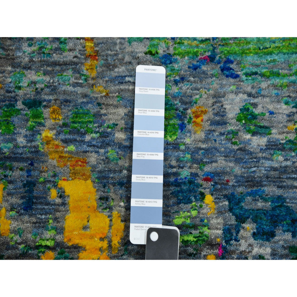 Gray Lava Design, Sari Silk With Wool Hand Knotted, Oriental Rug, 9'0"x11'9"